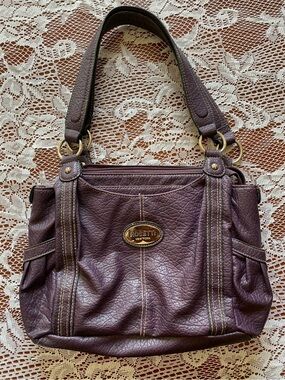 Rosetti Plum Leather Shoulder Tote with Gold Accents